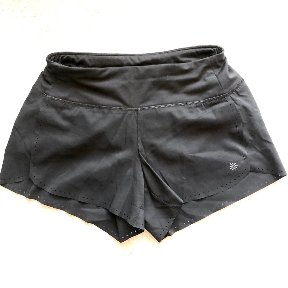 Athleta Women’s Black Die-Cut Hem Border Detail Elastic Waist Athletic Shorts